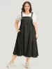 Solid Sleeveless Gathered Pocket Overall Midi Dress sold by Bloomchic