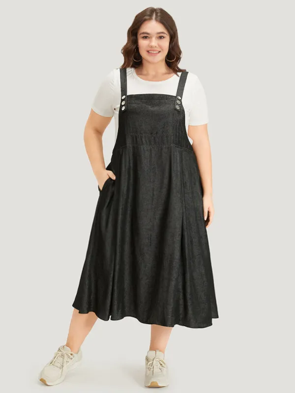 Solid Sleeveless Gathered Pocket Overall Midi Dress sold by Bloomchic