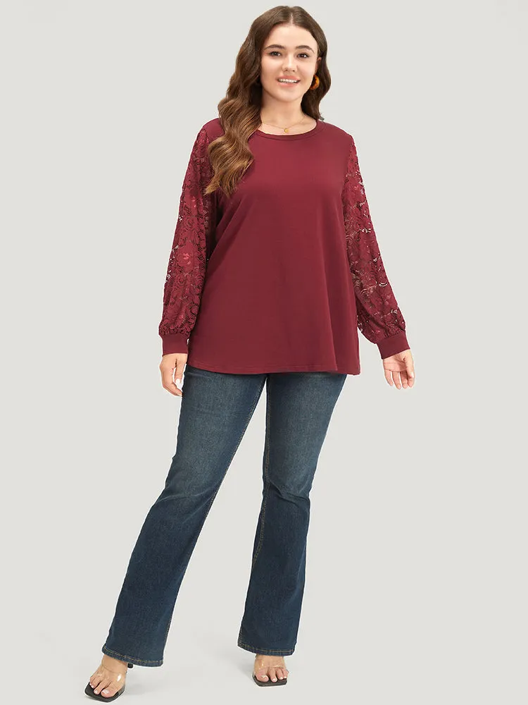 Solid Crochet Lace Mesh Round Neck Sweatshirt sold by Bloomchic product image thumbnail 3