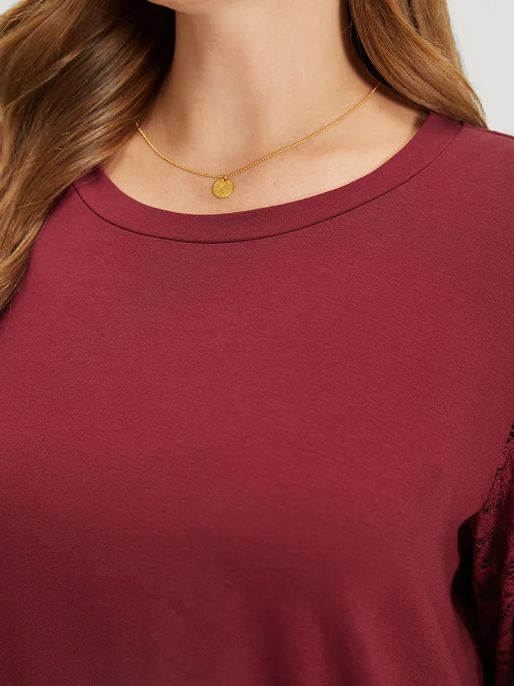 Solid Crochet Lace Mesh Round Neck Sweatshirt sold by Bloomchic product image thumbnail 5