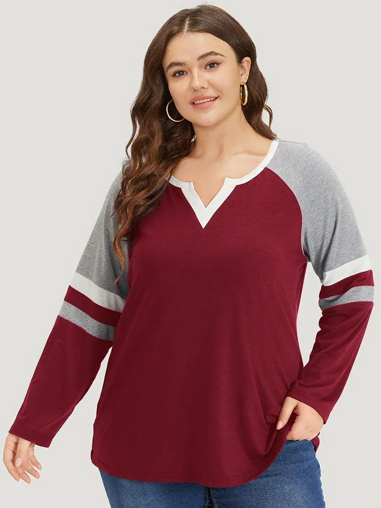 【U LAN】11 V-neck color matching raglan long sleeves Sweetnight Womens V Neck Long Sleeve T Shirts Cotton Casual