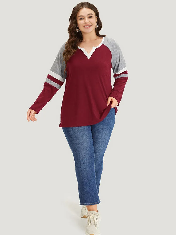 Colorblock Contrast Notched Patchwork Raglan Sleeve T-shirt sold by Bloomchic product image thumbnail 5