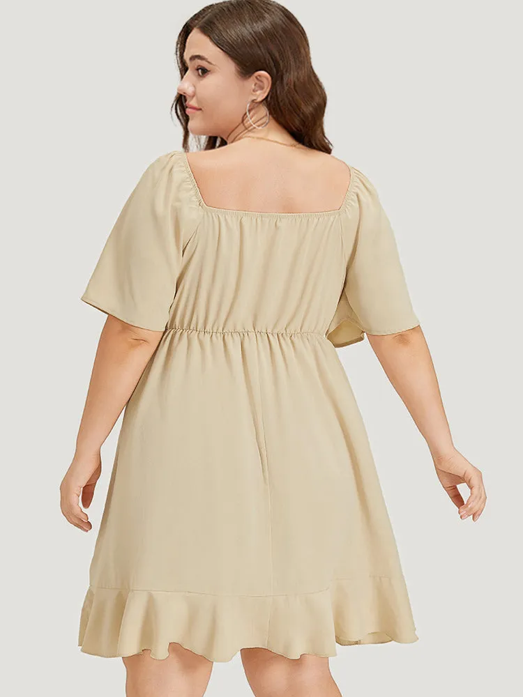 Plain Ruffle Trim Pocket Elastic Waist Wrap Hem Dress sold by Bloomchic product image thumbnail 5