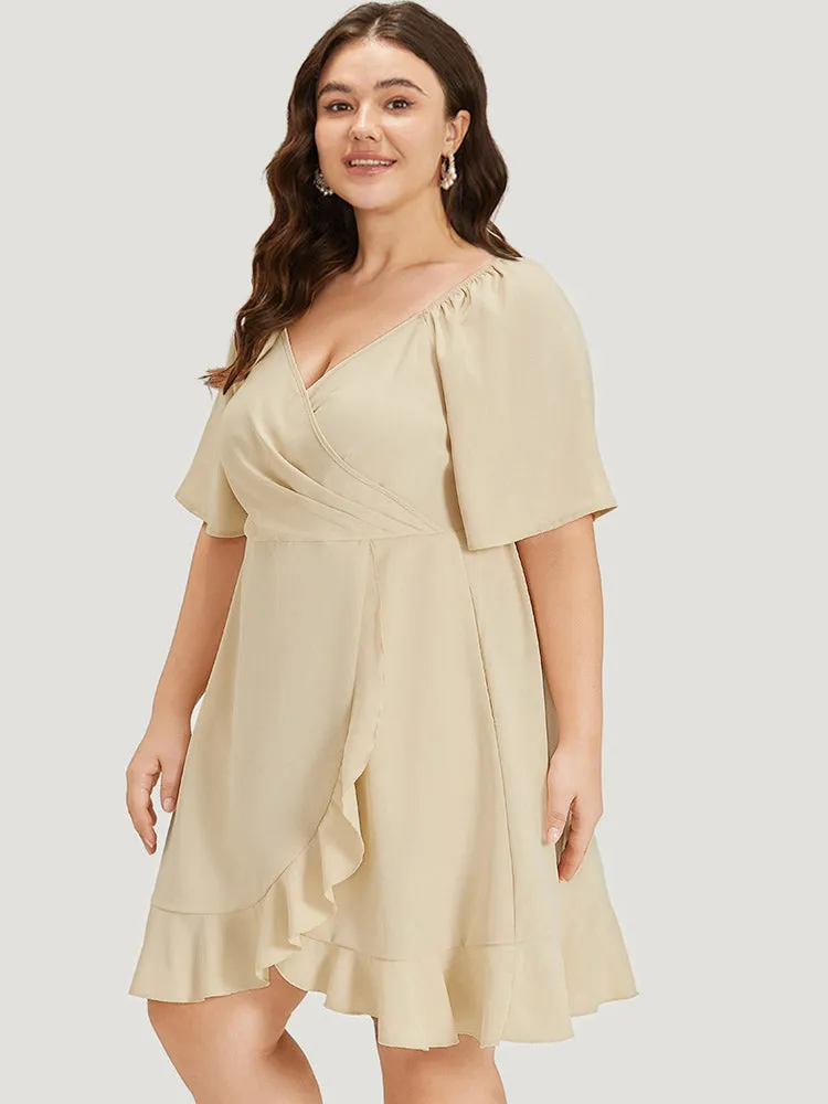 Plain Ruffle Trim Pocket Elastic Waist Wrap Hem Dress sold by Bloomchic product image thumbnail 2