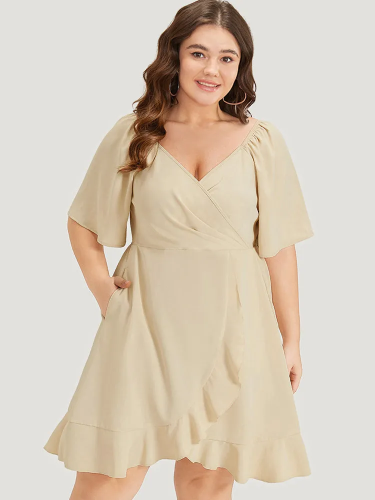 Plain Ruffle Trim Pocket Elastic Waist Wrap Hem Dress sold by Bloomchic product image thumbnail 3