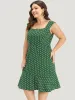 Polka Dot Ruffle Hem Pocket Square Neck Sleeveless Dress sold by Bloomchic