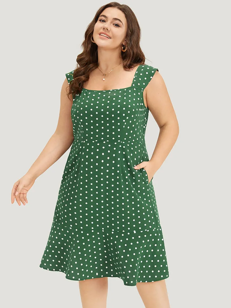 Polka Dot Ruffle Hem Pocket Square Neck Sleeveless Dress sold by Bloomchic product image thumbnail 4
