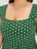 Polka Dot Ruffle Hem Pocket Square Neck Sleeveless Dress sold by Bloomchic