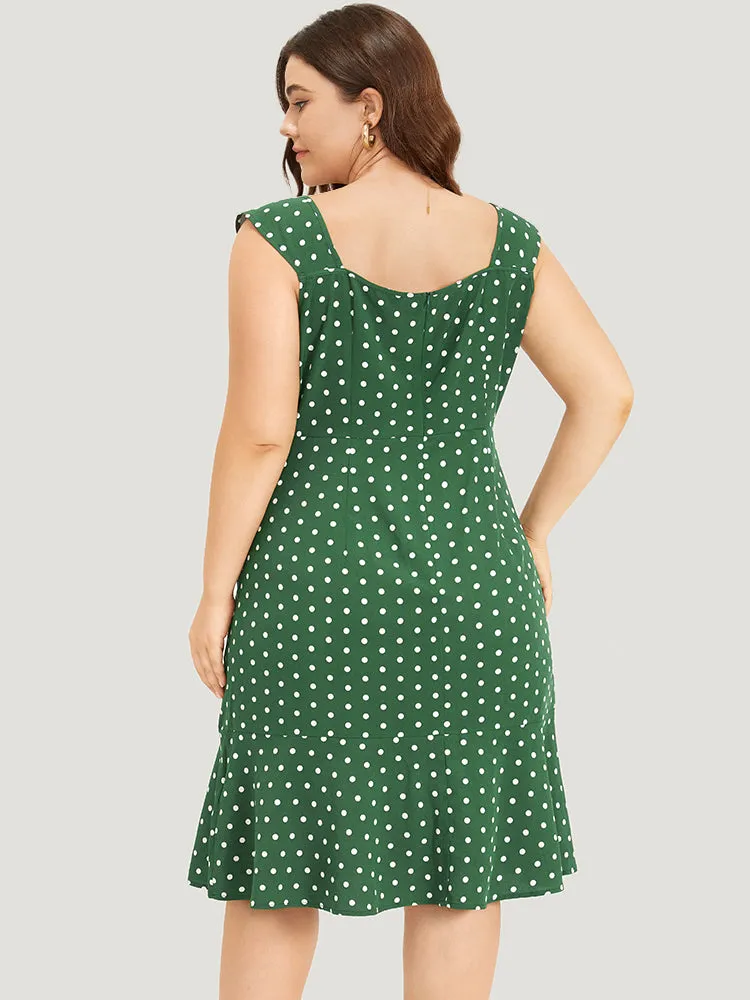 Polka Dot Ruffle Hem Pocket Square Neck Sleeveless Dress sold by Bloomchic product image thumbnail 2
