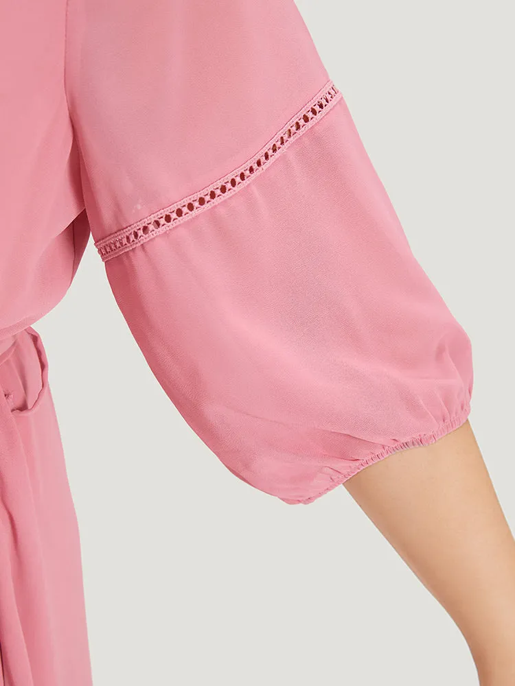 Lace Panel Ruffle Trim Belted Lantern Sleeve Dress sold by Bloomchic product image thumbnail 5