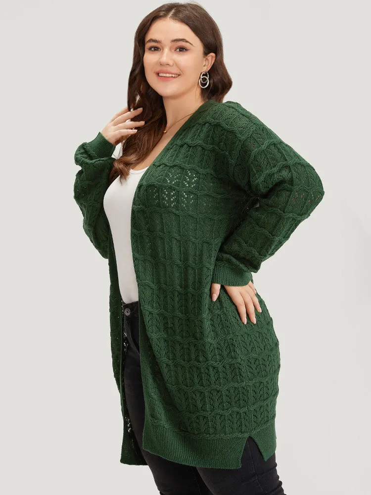 Plain Geometric Eyelet Cable Knit Tunic Cardigan sold by Bloomchic product image thumbnail 3