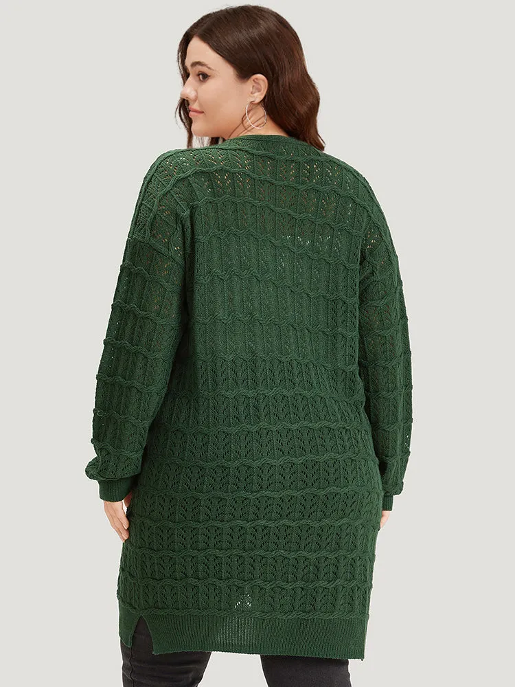 Plain Geometric Eyelet Cable Knit Tunic Cardigan sold by Bloomchic product image thumbnail 2