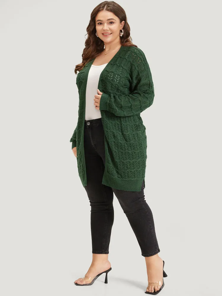 Plain Geometric Eyelet Cable Knit Tunic Cardigan sold by Bloomchic product image thumbnail 5