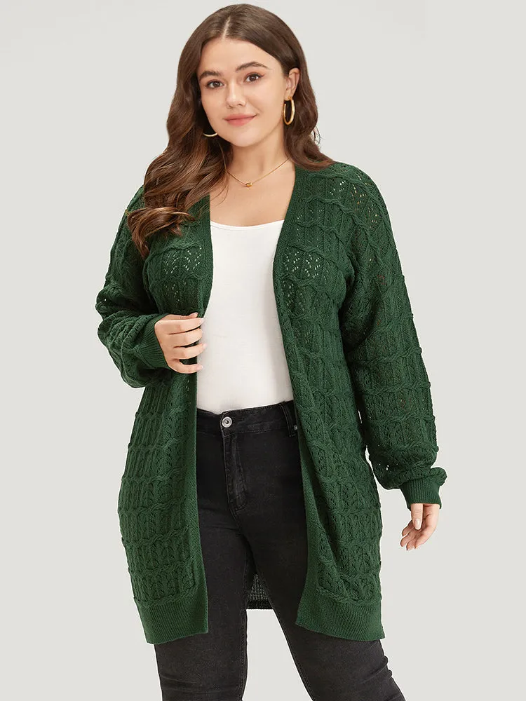 Plain Geometric Eyelet Cable Knit Tunic Cardigan sold by Bloomchic product image thumbnail 4