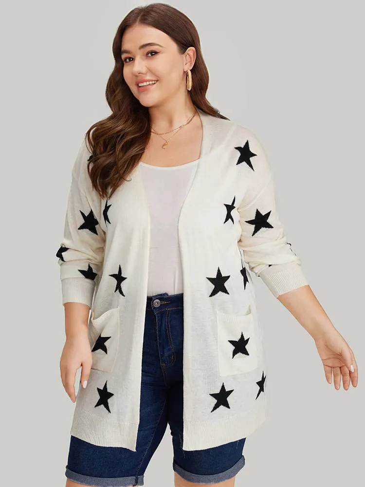 Supersoft Essentials Star Print Pocket Open Front Cardigan sold by Bloomchic