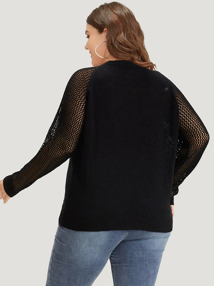 Hollow Out Patchwork Raglan Sleeve Ripped Pullover sold by Bloomchic product image thumbnail 2