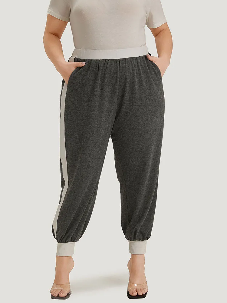 Two Tone Patchwork Pocket Elastic Waist Sweatpants sold by Bloomchic product image thumbnail 2