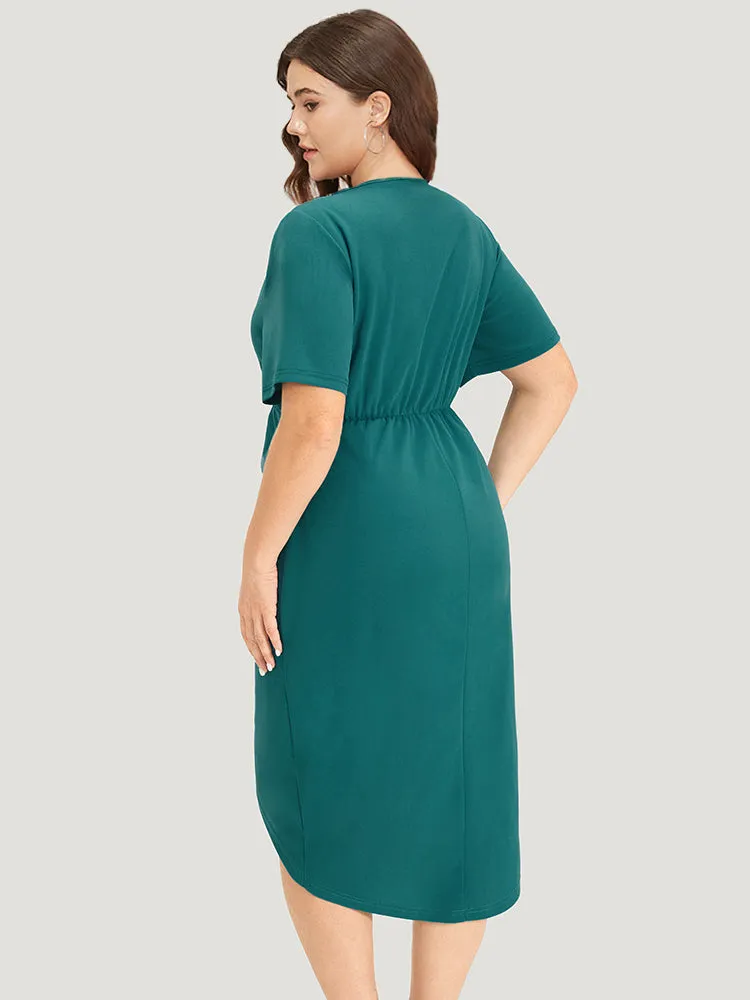 Plain Ruched Zipper Curved Wrap Hem Dress sold by Bloomchic product image thumbnail 3