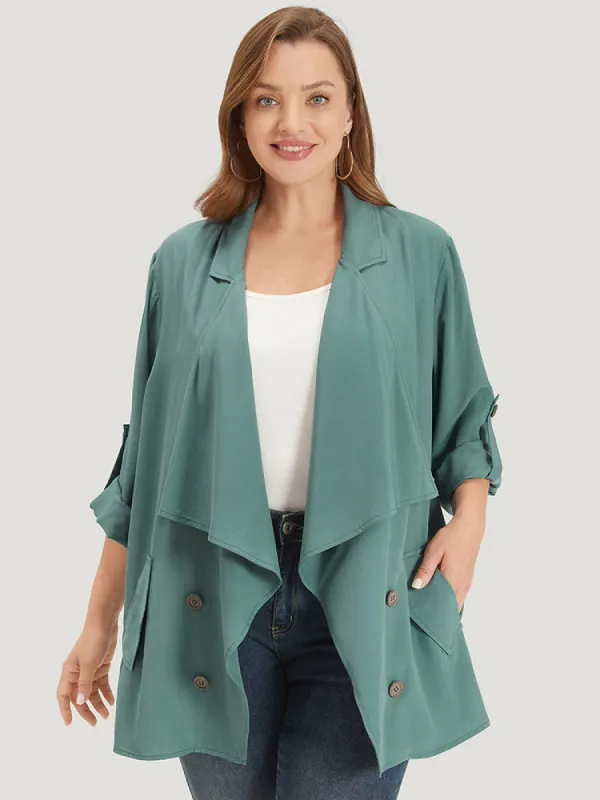 Solid Pocket Asymmetrical Neck Roll Tab Sleeve Jacket sold by Bloomchic