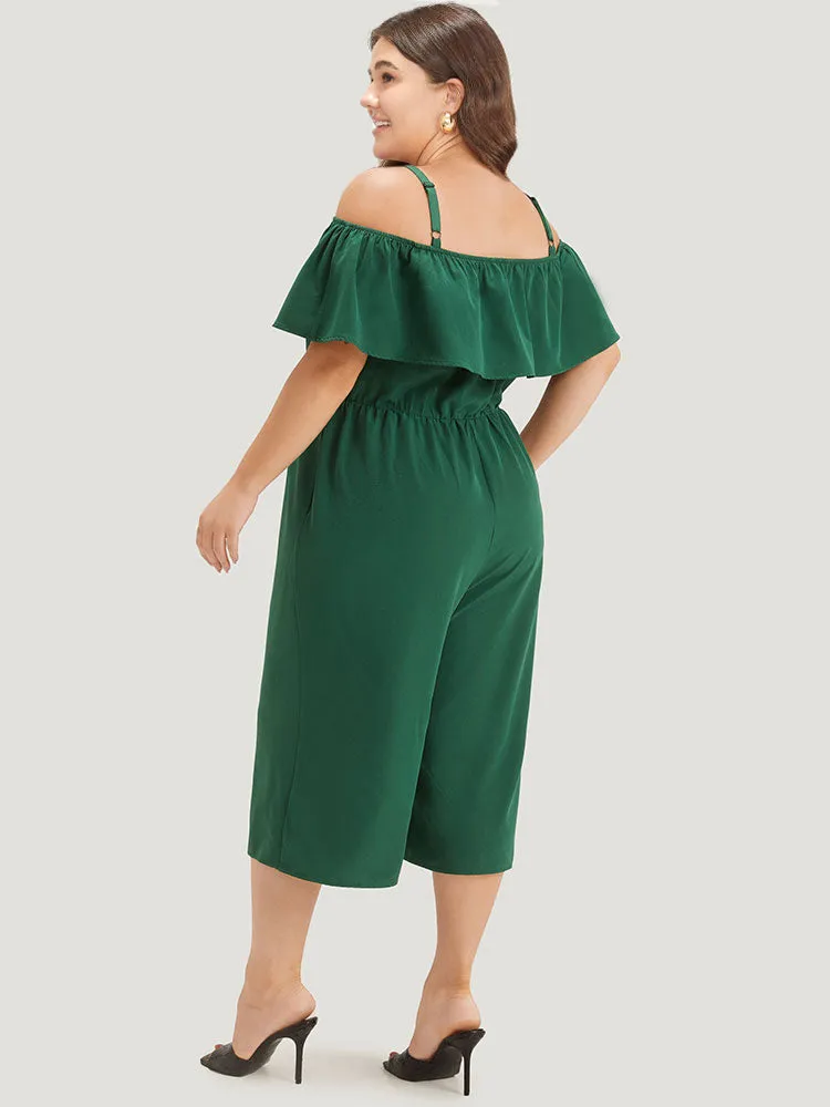 Off Shoulder Ruffles Pocket Elastic Waist Cami Jumpsuit sold by Bloomchic product image thumbnail 4