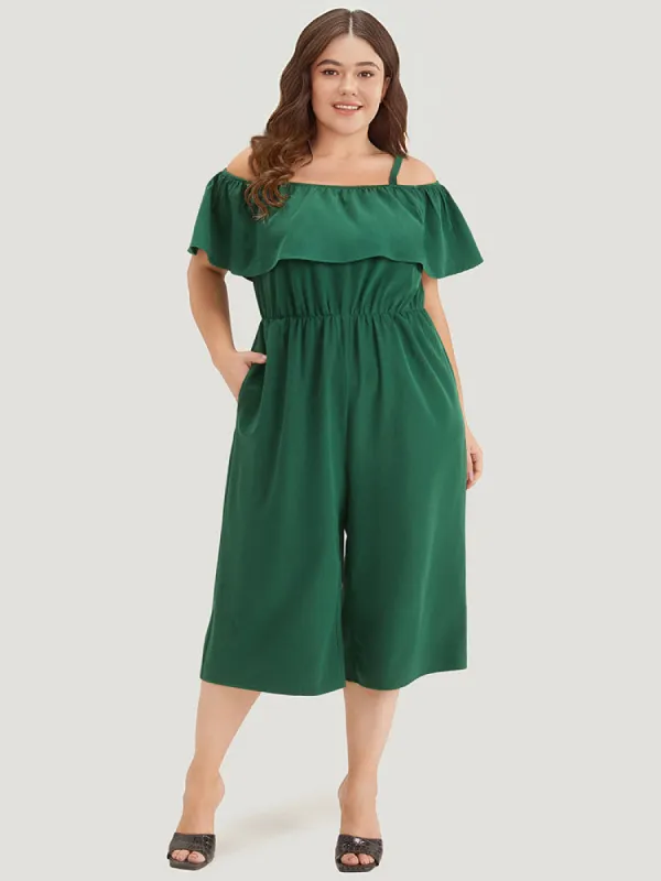 Off Shoulder Ruffles Pocket Elastic Waist Cami Jumpsuit sold by Bloomchic