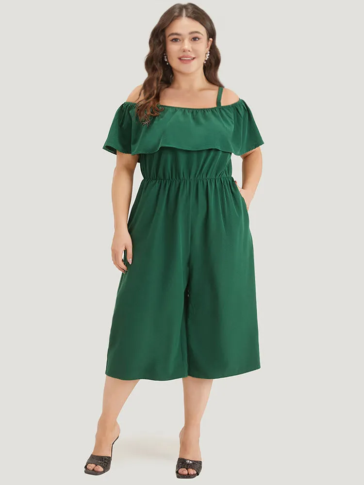 Off Shoulder Ruffles Pocket Elastic Waist Cami Jumpsuit sold by Bloomchic product image thumbnail 2