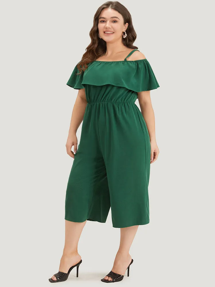 Off Shoulder Ruffles Pocket Elastic Waist Cami Jumpsuit sold by Bloomchic product image thumbnail 3