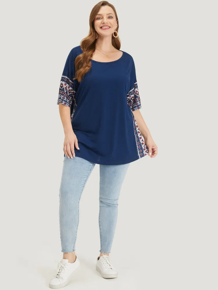 Bandana Print Patchwork Crew Neck T-shirt sold by Bloomchic product image thumbnail 4