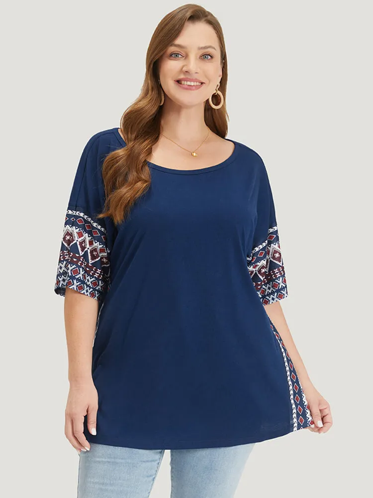 Bandana Print Patchwork Crew Neck T-shirt sold by Bloomchic