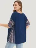 Bandana Print Patchwork Crew Neck T-shirt sold by Bloomchic