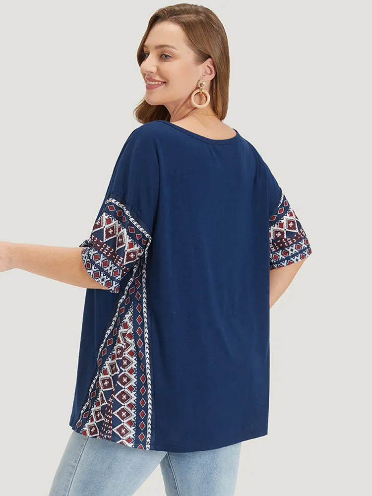 Bandana Print Patchwork Crew Neck T-shirt sold by Bloomchic product image thumbnail 2