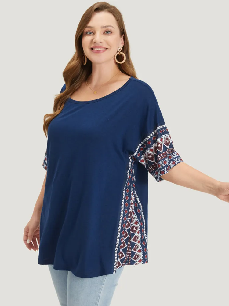 Bandana Print Patchwork Crew Neck T-shirt sold by Bloomchic product image thumbnail 3