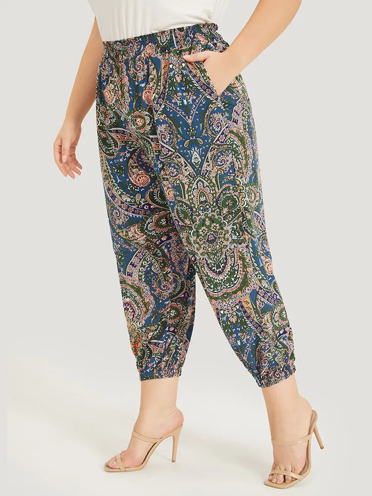 Paisley Print Shirred Pocket Elastic Waist Pants sold by Bloomchic product image thumbnail 2