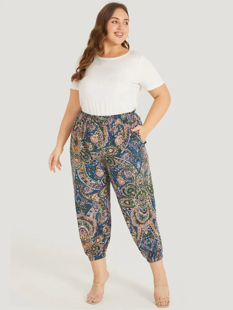 Paisley Print Shirred Pocket Elastic Waist Pants sold by Bloomchic product image thumbnail 3