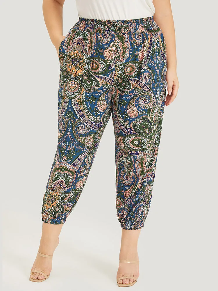 Paisley Print Shirred Pocket Elastic Waist Pants sold by Bloomchic