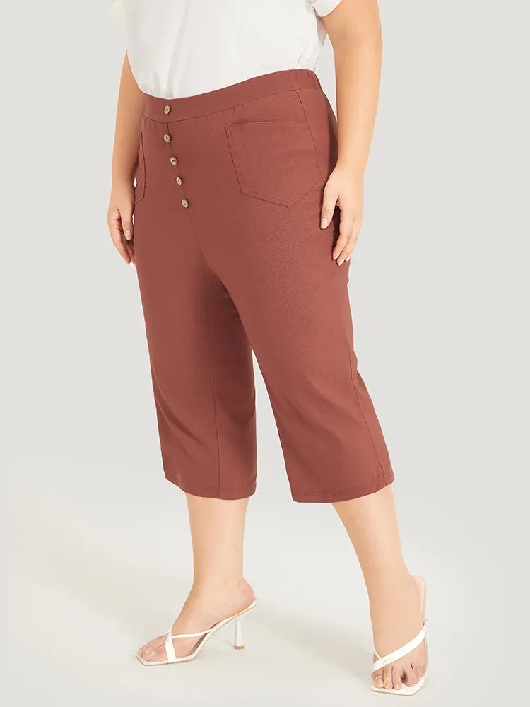 Plain Button Detail Pocket Cropped Pants sold by Bloomchic product image thumbnail 2