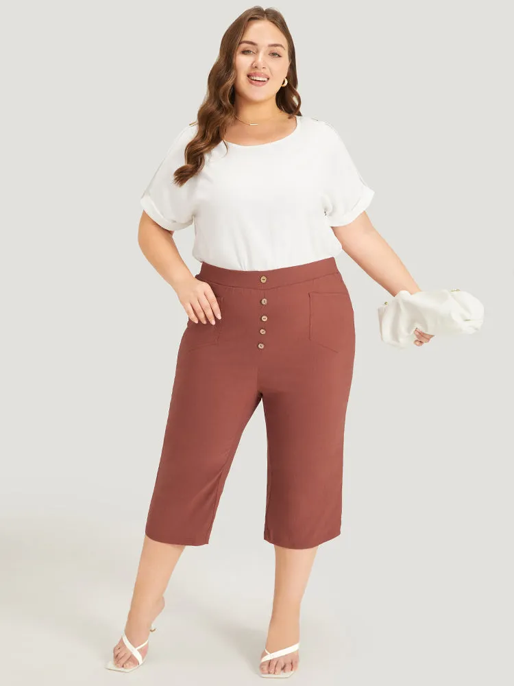 Plain Button Detail Pocket Cropped Pants sold by Bloomchic product image thumbnail 3