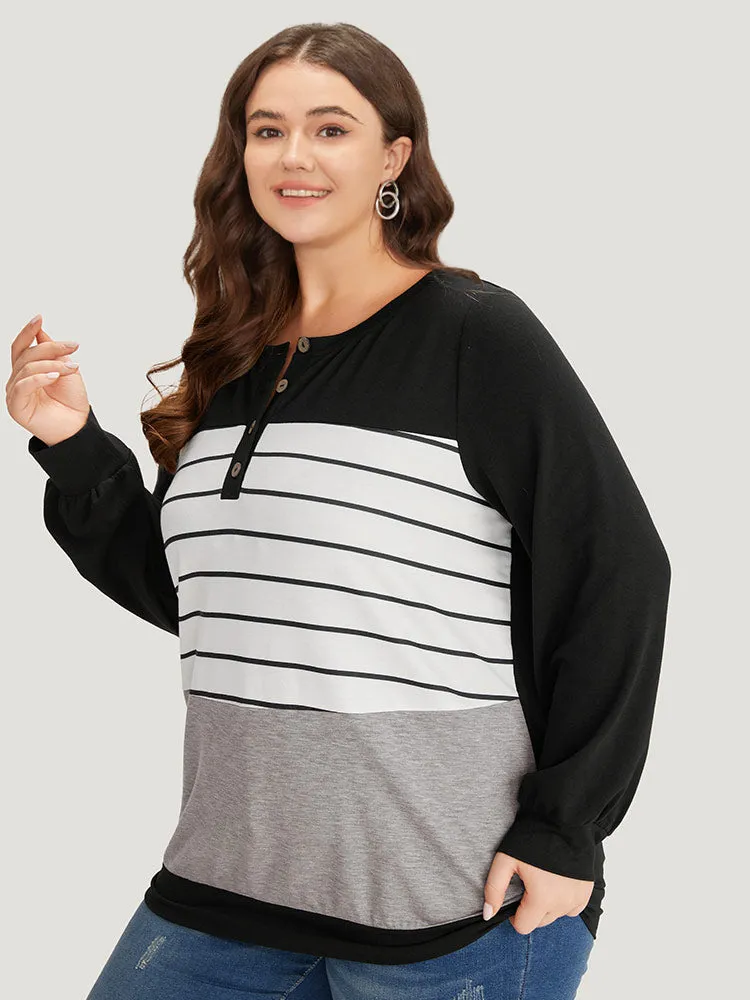 Striped Contrast Button Up Elastic cuffs Sweatshirt sold by Bloomchic product image thumbnail 3