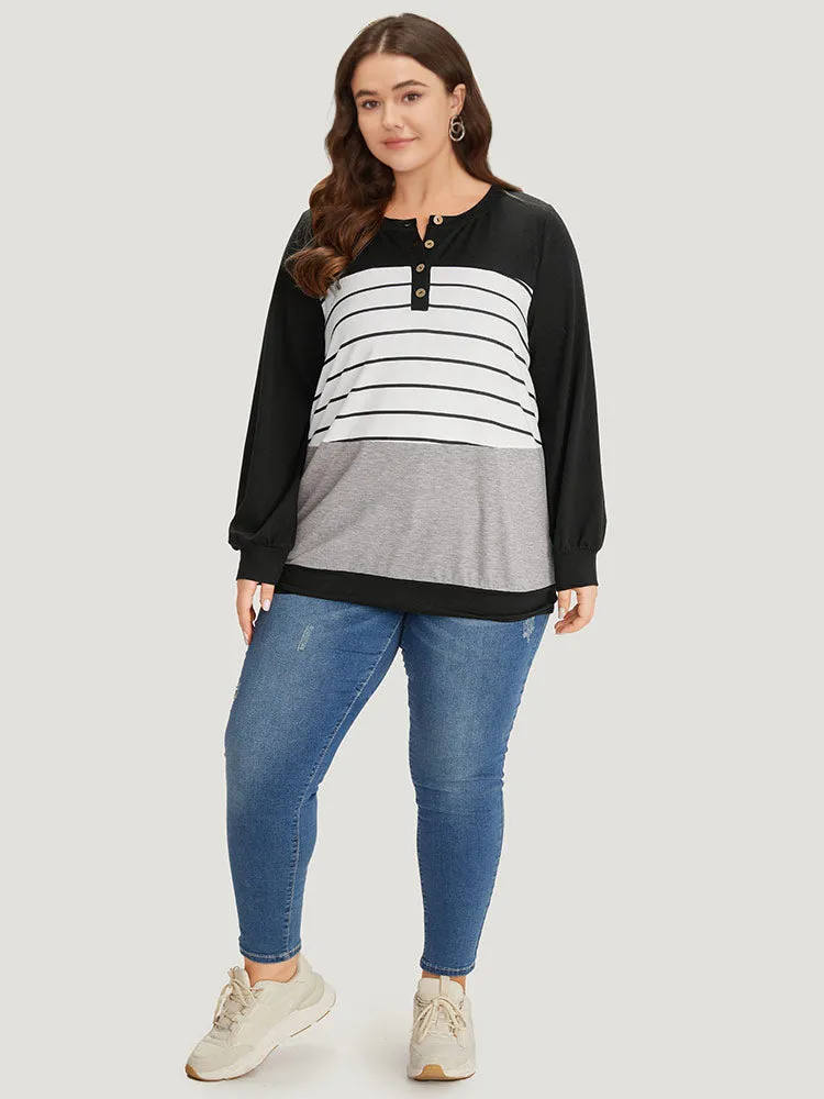 Striped Contrast Button Up Elastic cuffs Sweatshirt sold by Bloomchic product image thumbnail 4