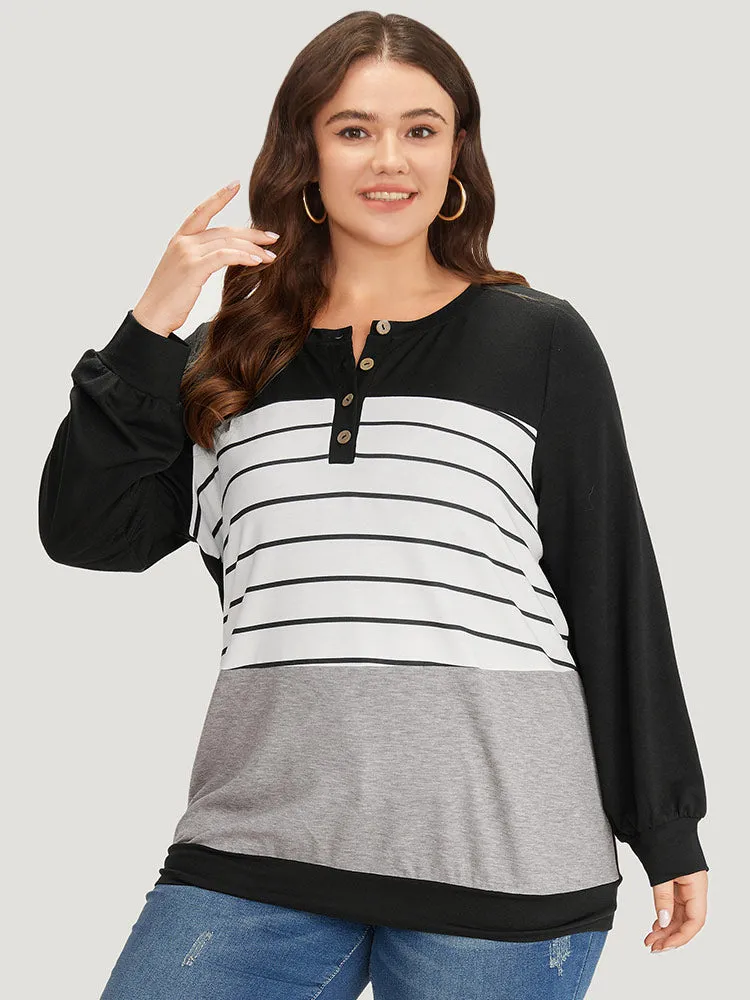 Striped Contrast Button Up Elastic cuffs Sweatshirt sold by Bloomchic product image thumbnail 5