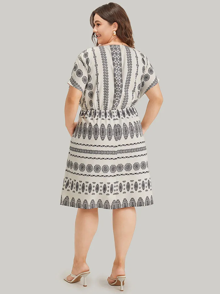 Boho Print V Neck Dolman Sleeve Drawstring Dress sold by Bloomchic product image thumbnail 2