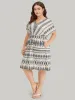 Boho Print V Neck Dolman Sleeve Drawstring Dress sold by Bloomchic