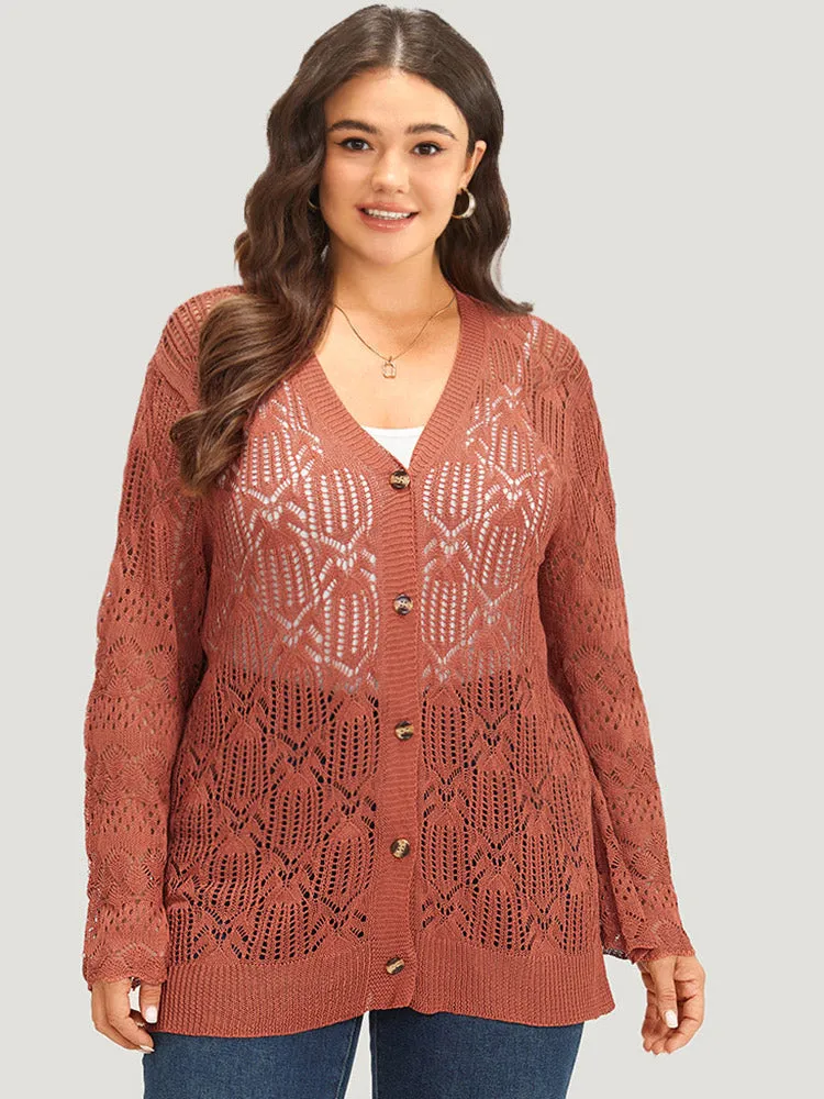 Hollow Out Button Down Bell Sleeve Cardigan sold by Bloomchic product image thumbnail 4