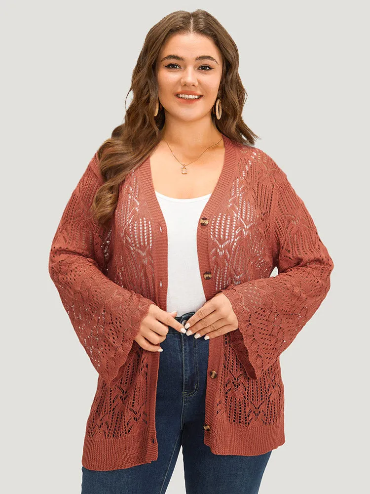 Hollow Out Button Down Bell Sleeve Cardigan sold by Bloomchic