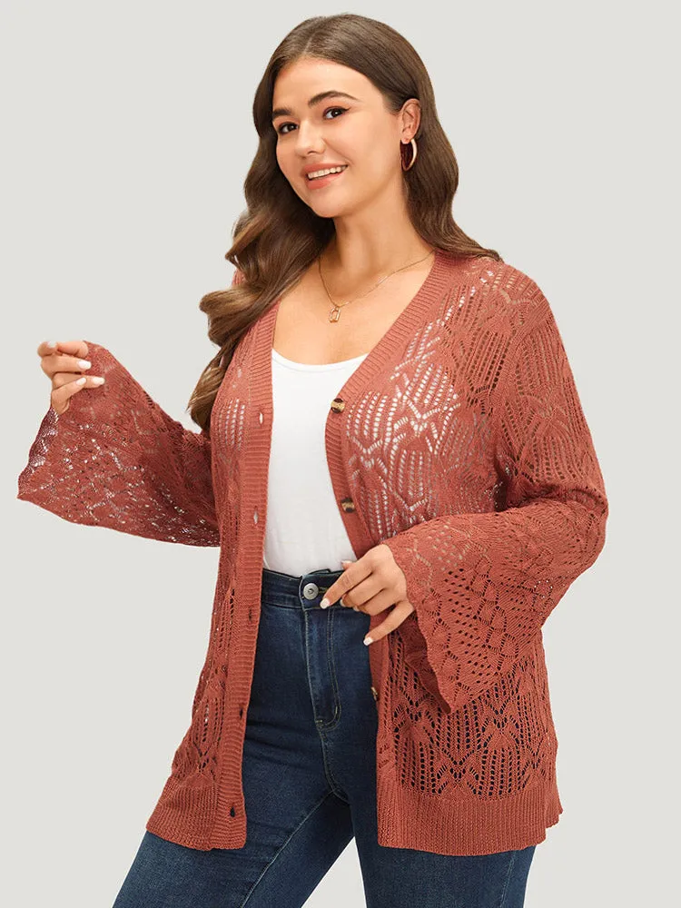 Hollow Out Button Down Bell Sleeve Cardigan sold by Bloomchic product image thumbnail 3