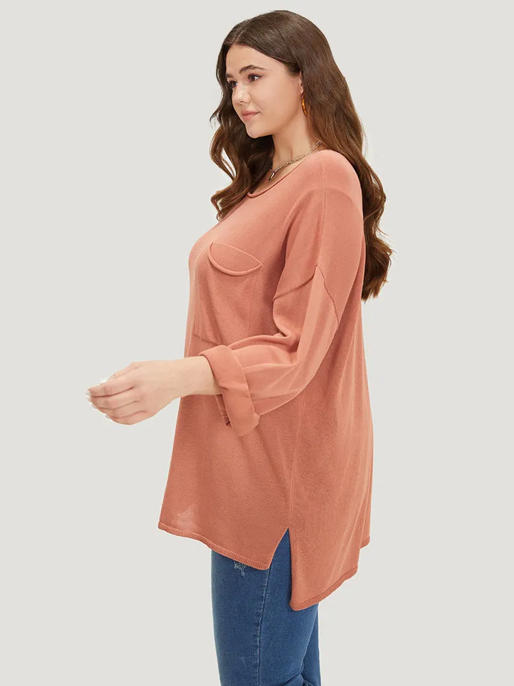 Solid Patched Pocket Split Side Pullover sold by Bloomchic product image thumbnail 4