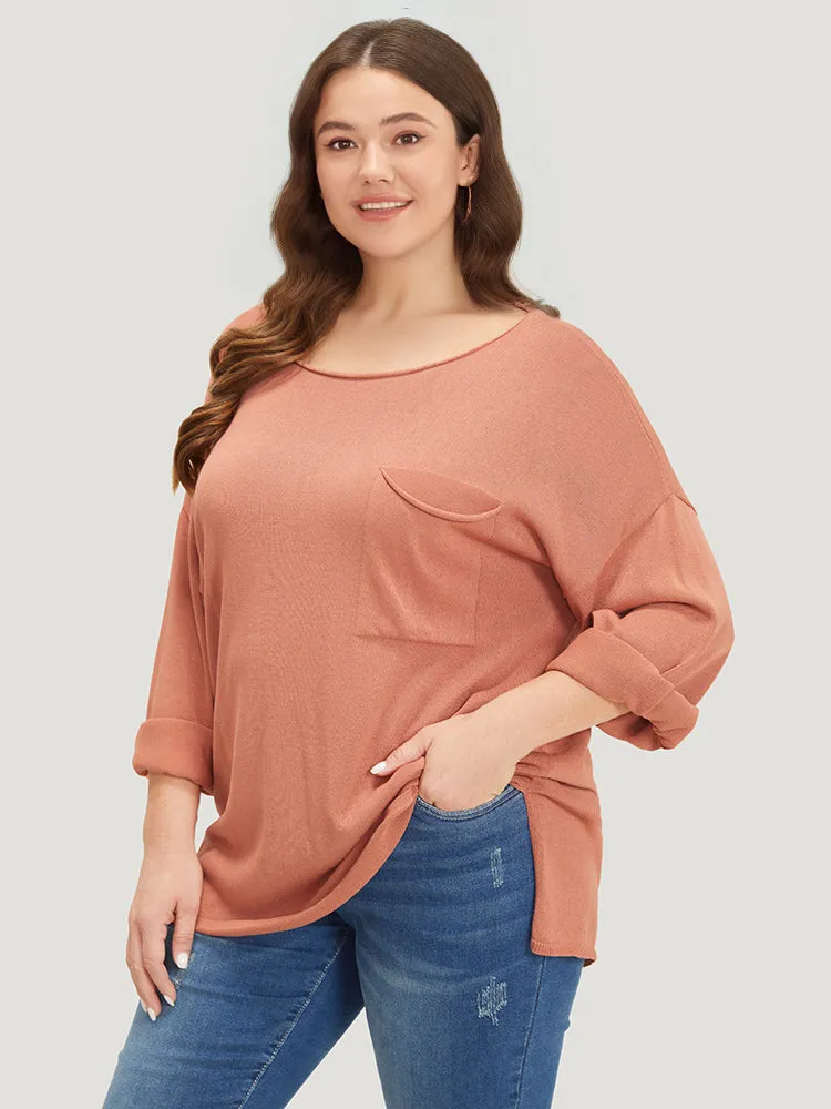 Solid Patched Pocket Split Side Pullover sold by Bloomchic product image thumbnail 3