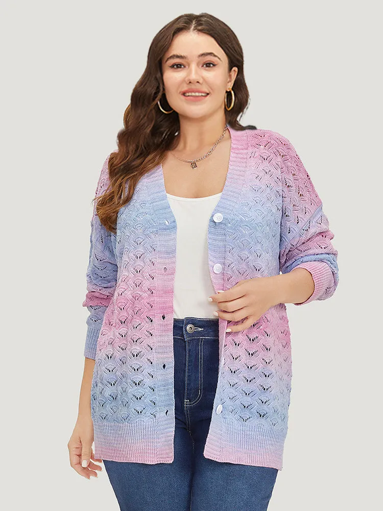 Ombre Button Through Hollow Out Cardigan sold by Bloomchic