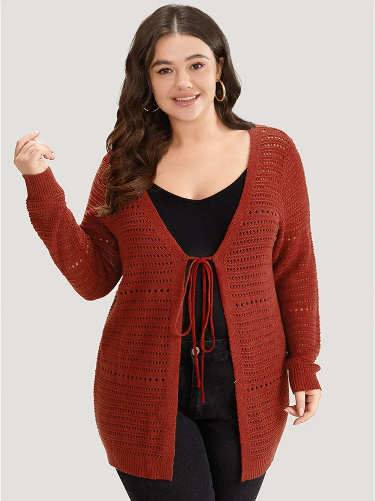 Plain Ties Front Geometric Eyelet Cardigan sold by Bloomchic