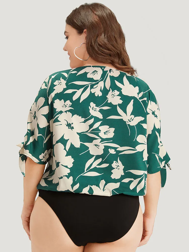 Silhouette Floral Print Knotted Cut Out Round Neck Bodysuit sold by Bloomchic product image thumbnail 2